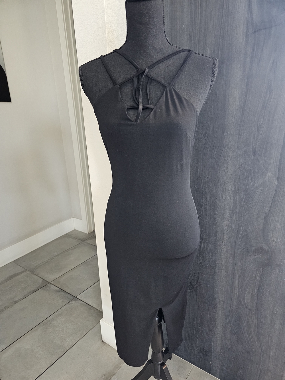 Black Strappy Midi Dress - Sleek Bodycon Style